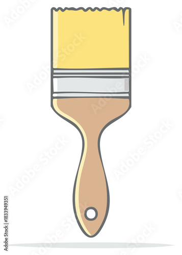 Simple hand drawn illustration of a flat paintbrush with a wooden handle for painting and decorating.