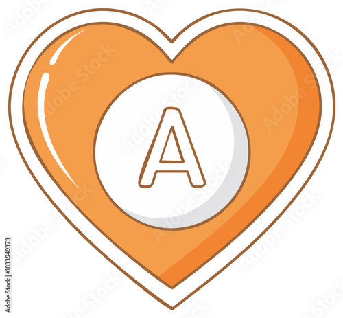 Cartoon illustration of a heart with the letter A representing Vitamin A for health and wellness