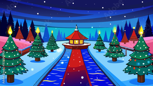 Christmas trees in winter landscape