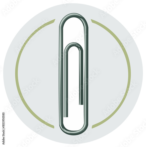 Silver Metal Paperclip Centered Inside a Circle with Green Arcs Overhead
