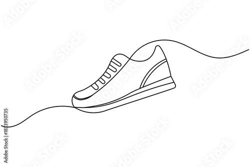 Minimal sneaker continuous line drawing illustration of modern footwear on white background