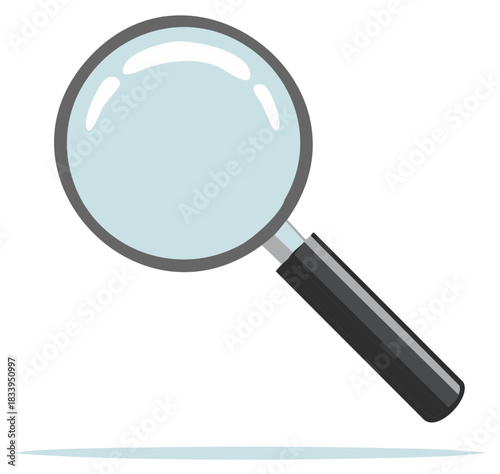 Magnifying glass with a black handle for inspections and investigations vector illustration