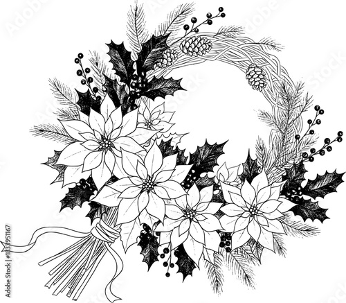 sketches of bouquets and winter flower arrangements