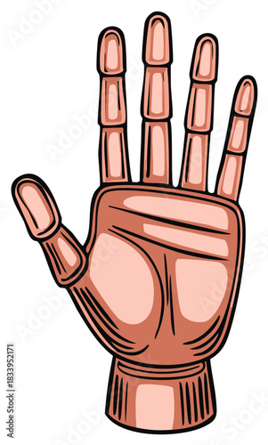 Stylized robotic hand illustration with an open palm gesturing stop or high five
