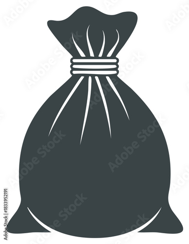 Dark gray tied sack icon symbolizing various contents wealth storage or donation concept