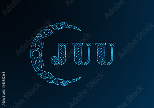 Low poly letter logo JUU design. JUU letter logo low poly vector design on blue color gradient background. JUU logo low poly design