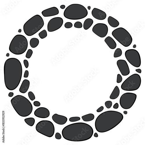 Pebble Circle Frame Design Element Smooth Rocks Borders Circular Decorative Vector Graphic