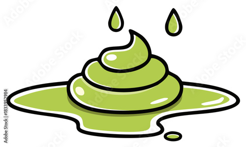 Stylized Green Poop Icon with Dripping Liquid and Splatter Effect
