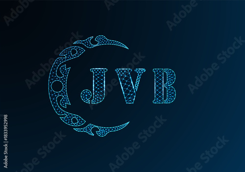 Low poly letter logo JVB design. JVB letter logo low poly vector design on blue color gradient background. JVB logo low poly design