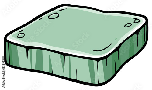 Green rectangular sponge, scrubbing pad illustration, cleaning concept and abstract design elements for hygiene and household needs
