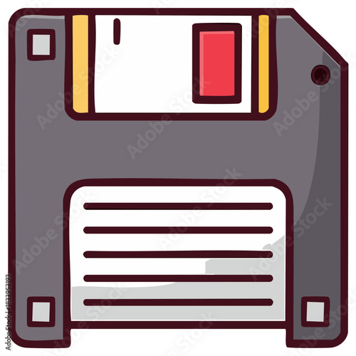 Floppy disk illustration, retro computer hardware storage media, technology, magnetic disks, digital legacy