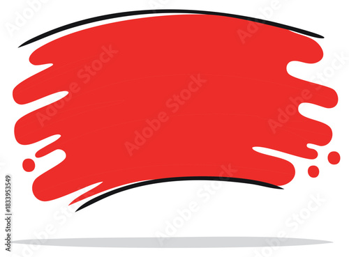Abstract red brush stroke paint stain with a black border decoration