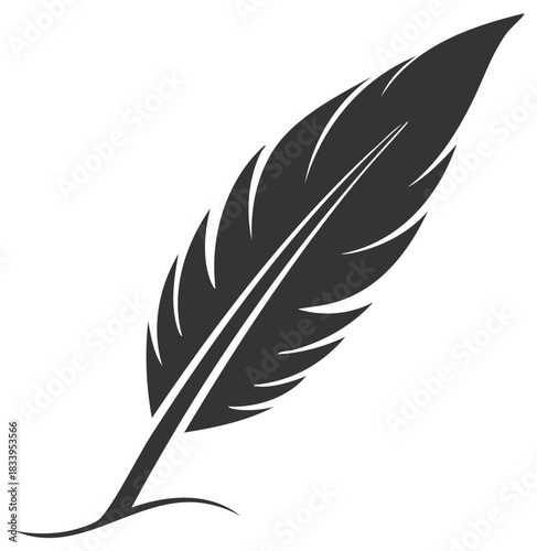 Elegant Feather Pen Quill Silhouette, Black Writing Implement for Calligraphy and Lettering Designs