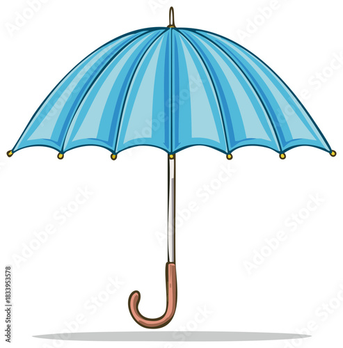 Bright Blue Umbrella with Wooden Handle Weather Protection Accessory