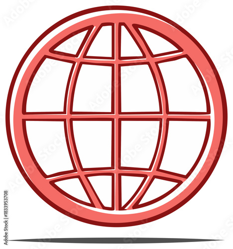 Red Outline Globe Grid Illustration for Social Networking and Global Connections