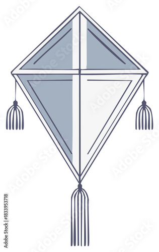 Stylized traditional diamond kite illustration with tassels flying design