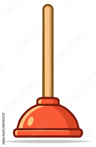 Toilet plunger, cartoon vector illustration, cleaning tool for household problems