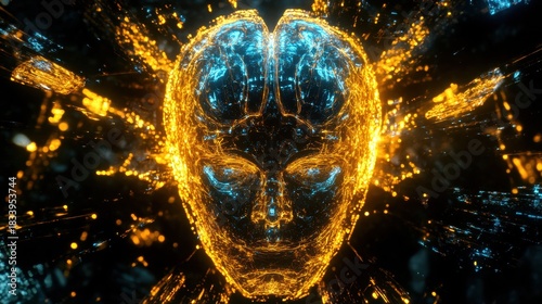 Futuristic AI-Powered Humanoid Brain with Digital Gl Display