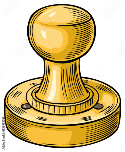 Classic gold door knob in a vintage engraved illustration style, antique brass handle hardware