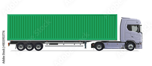 truck side view Vector white auto Cargo empty 3d grey big large blue box euro car new euro road work haul motor fast white send sending semi ship giga factory hybrid eco zero emission


