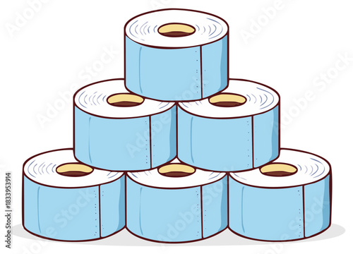 Stack of Blue Toilet Paper Rolls Cartoon Illustration for Hygiene, Housekeeping, Supply Themes