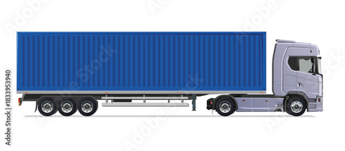 truck side view Vector white auto Cargo empty 3d grey big large blue box euro car new euro road work haul motor fast white send sending semi ship giga factory hybrid eco zero emission

