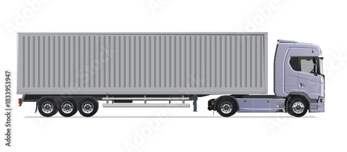 truck side view Vector white auto Cargo empty 3d grey big large blue box euro car new euro road work haul motor fast white send sending semi ship giga factory hybrid eco zero emission

