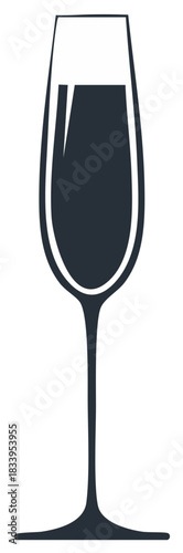 Tall dark silhouette of a champagne flute filled with liquid