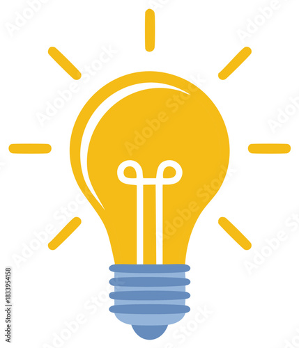 Simple flat illustration of a shining yellow lightbulb icon for an idea or inspiration