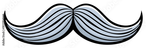 Classic curled gray handlebar mustache illustration in a comic book vector style