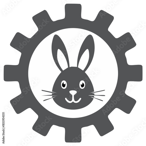 Rabbit Inside a Gear Cute Animal Icon Mechanical Design Engineering Industrial Logo Graphic