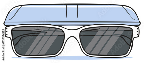 Sunglasses with Blue Visor, White Frame and Dark Lenses - Summer Accessory