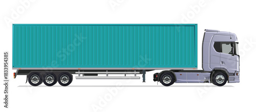 truck side view Vector white auto Cargo empty 3d grey big large blue box euro car new euro road work haul motor fast white send sending semi ship giga factory hybrid eco zero emission


