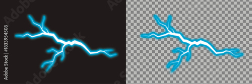 Electric blue lightning bolt isolated energy discharge element