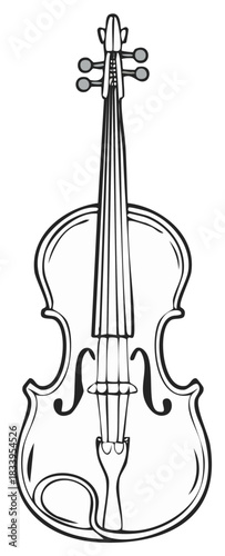 Black and white line art illustration of a classical string musical instrument violin