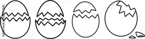 Set of Cracked Egg Line Art Coloring Book Page, Food Vector Illustration