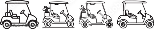 Set of Golf Cart Line Art Coloring Book Page, Vehicle Vector Illustration