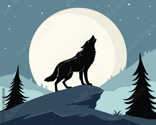 Wolf howling at the moon