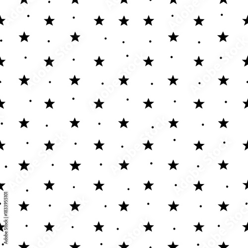 Seamless star pattern, minimal black stars on white background