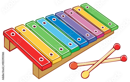 Cartoon Colorful Xylophone Instrument With Mallets for Kids Musical Education
