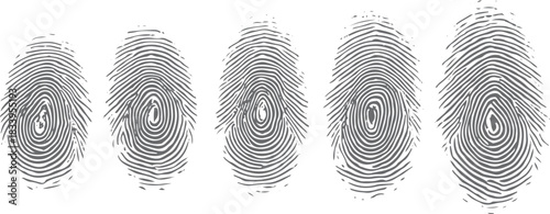 Black and White Fingerprint Collection, Detailed Grunge Thumbprint Icons, Identity and Security Symbol Set for Vector Design