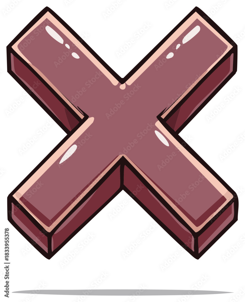 Fototapeta premium Glossy three dimensional X symbol icon for incorrect choice or multiplication sign