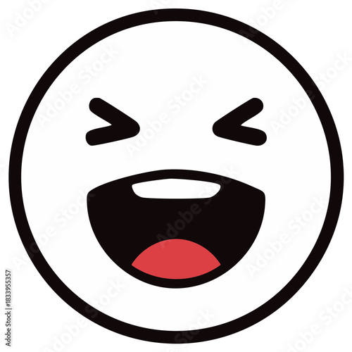 Laughing emoticon with eyes closed and open mouth expressing joy and happiness in graphic style