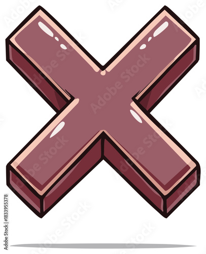 Glossy three dimensional X symbol icon for incorrect choice or multiplication sign