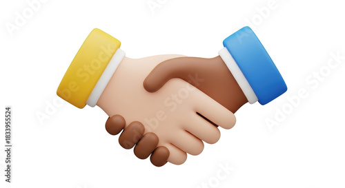 Professional 3d render of multiracial handshake icon isolated on white showing handshake, hands, agreement suitable for