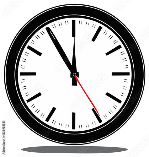 Close up of analog clock face showing time ticking towards midnight or noon