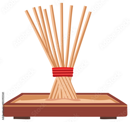 Reed diffuser with reed sticks in a decorative tray illustration