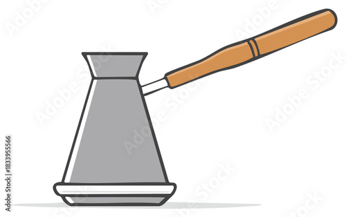 Traditional Turkish Coffee Pot Cezve with Wooden Handle Vector Illustration