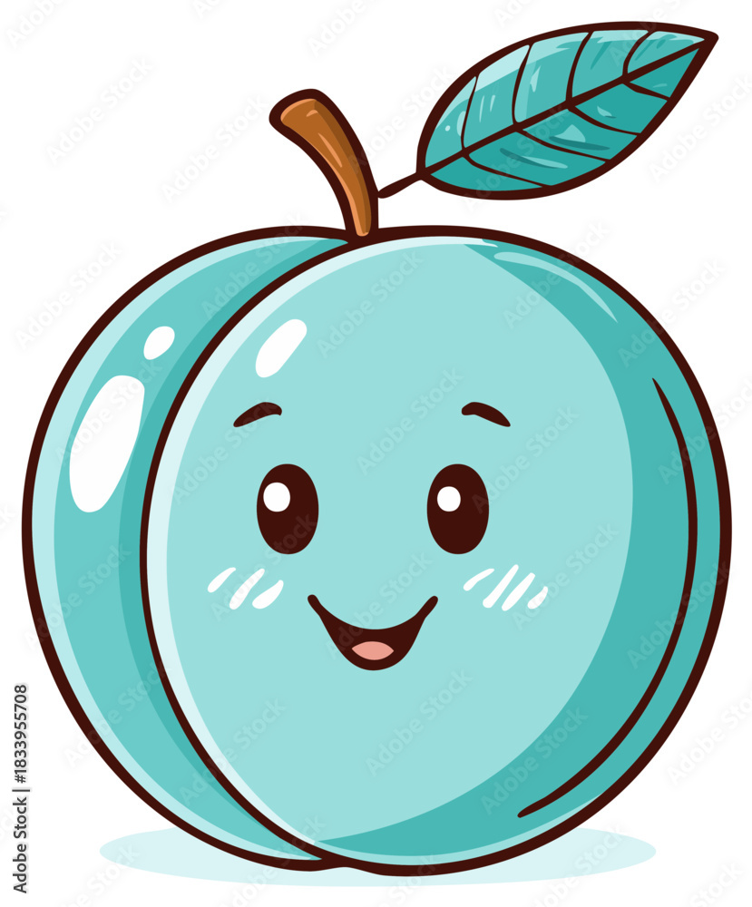 Obraz premium Cute blue fruit character with a happy smiling kawaii face illustration