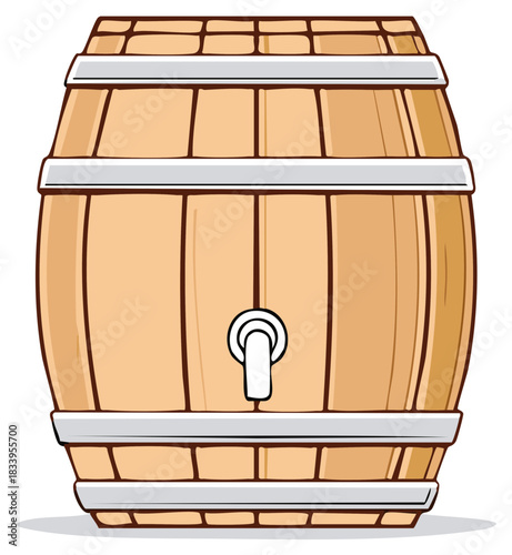 Wooden Barrel Cartoon Vector Illustration Spigot Tap Storage Container